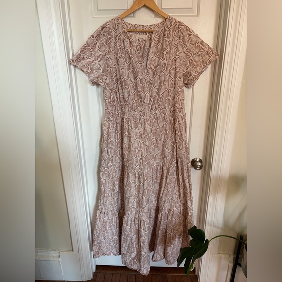 Anthropologie The Somerset Maxi Dress Print Smocked Brown Ivory Sand 2X - Picture 8 of 13